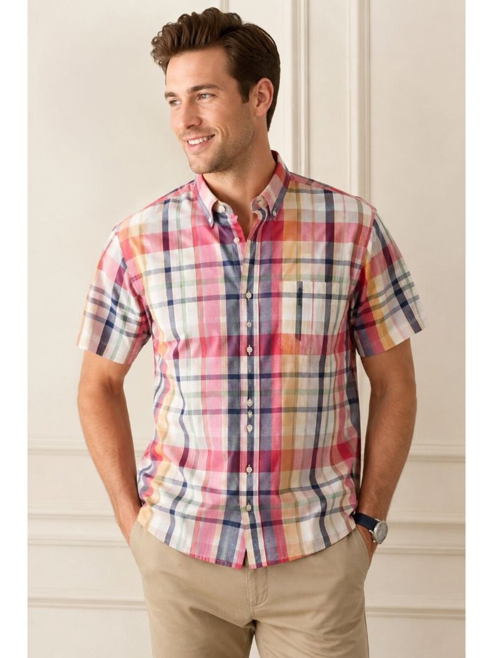 Stanley Blacker Men’s Plaid Short Sleeve Button Up Shirt Size L